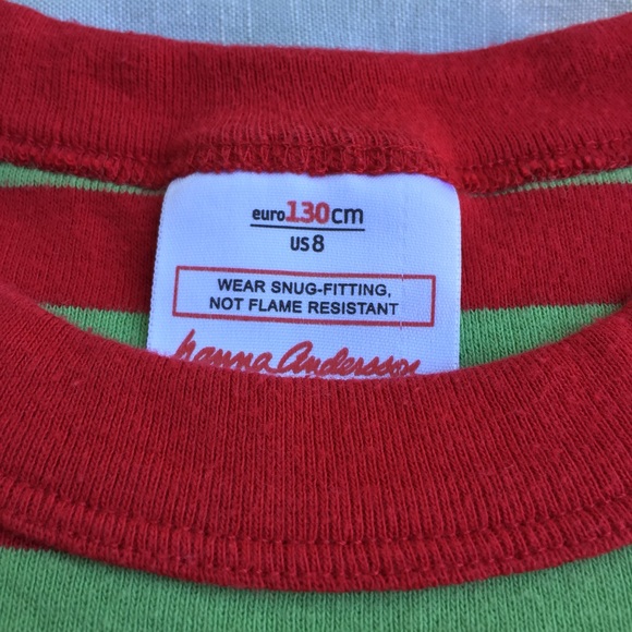 Hanna Andersson 130cm 8 green red striped organic cotton pajama top - Picture 5 of 5